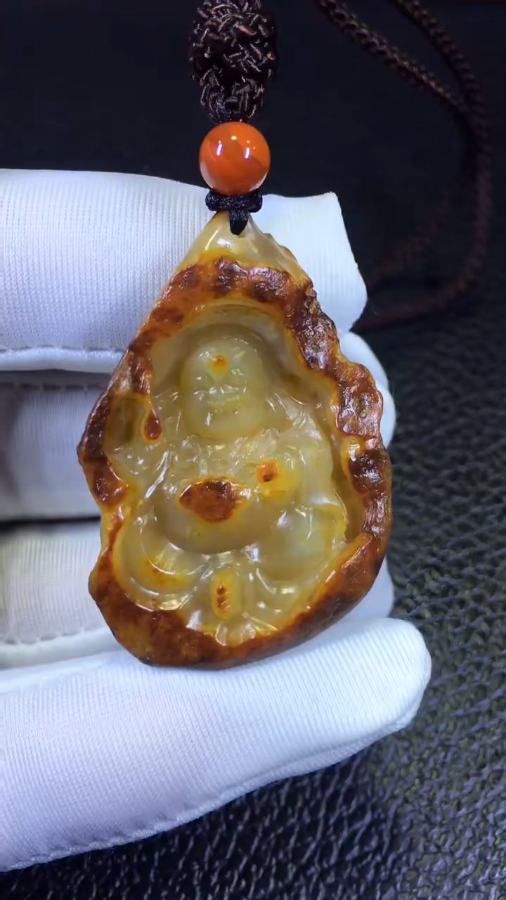 黄白河磨玉独籽料大肚佛挂坠,41*29*7mm,13克.