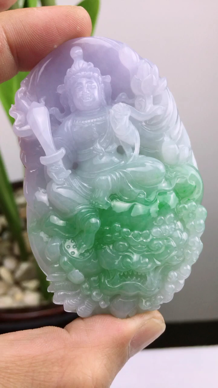 翡翠文殊菩萨挂件